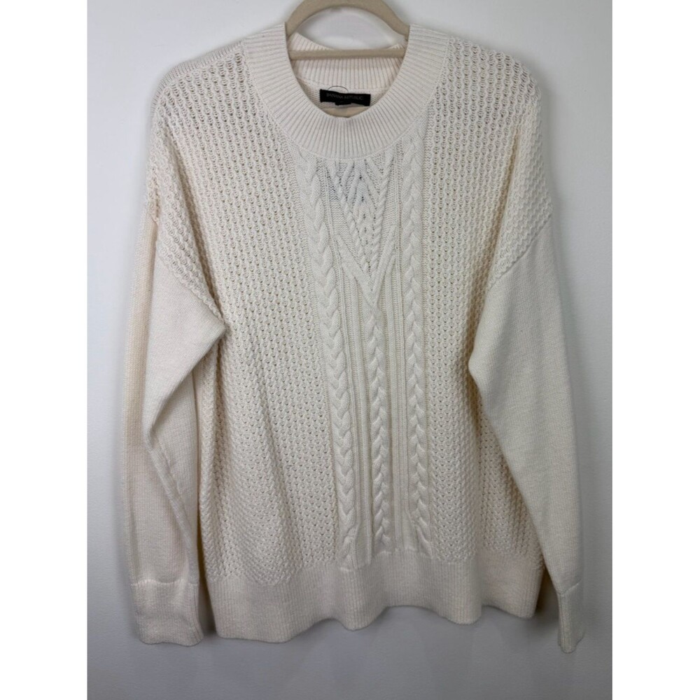 Banana Republic Ivory Fisherman Cable Knit Sweater Cozy Core L